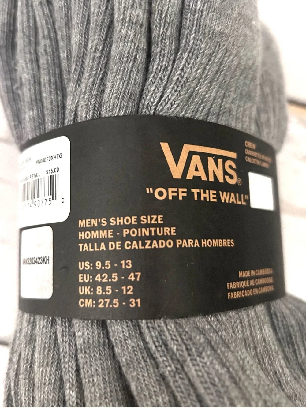 Vans Black Men’s Crew Socks with Black Logo - 3 Pack Sz 19.5 - 13 NWT
